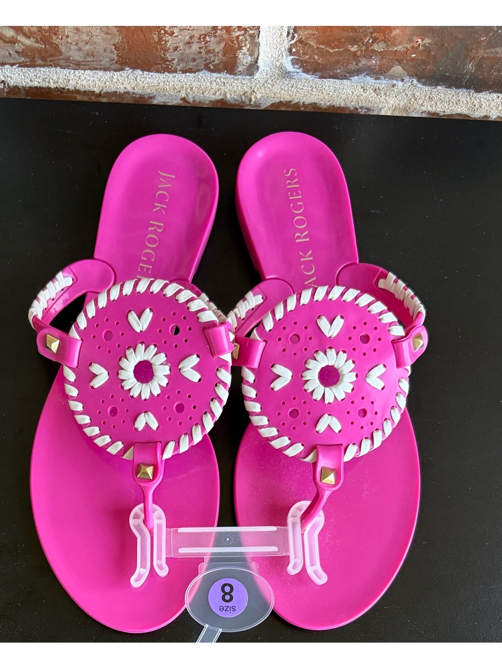 Jack Rogers Georgica Jelly Flip Flop Sandals Size 8 Hot Pink White NWT